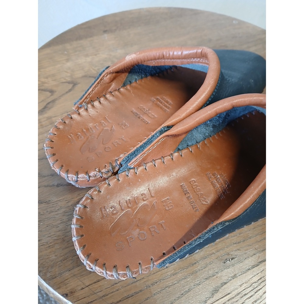 Italian Leather blue clogs natural sport size 6M - Picture 2 of 6